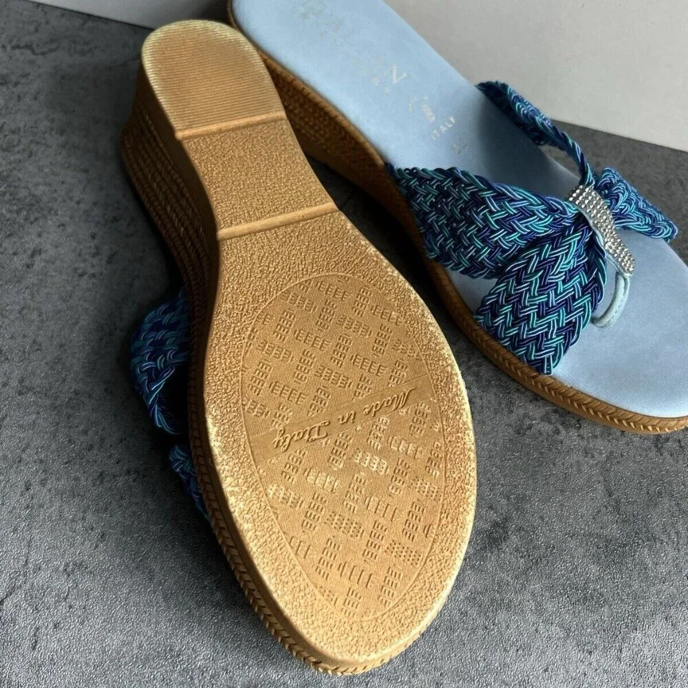 Italian Shoemakers Mixed Blue Rhinestone Sparkle Thong Wedge Sandals Size 9.5 M - Picture 14 of 16